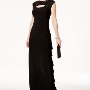 R&M Richards Sequined Cutout Draped Gown
